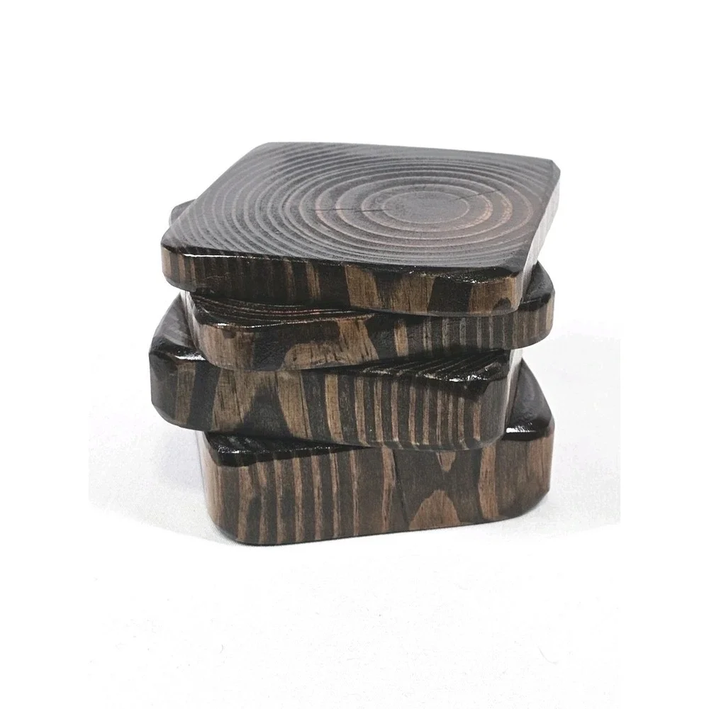 Set of 4 Multi-size Handmade Rustic Wooden Square Drink Coasters Table Protector